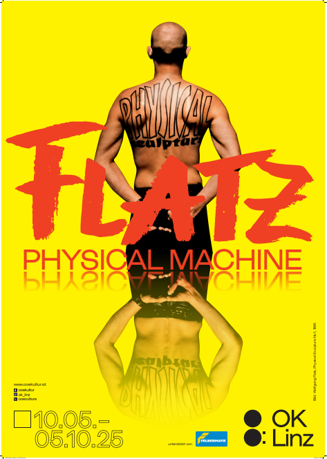 Plakat zur Ausstellung FLATZ. Physical Machine